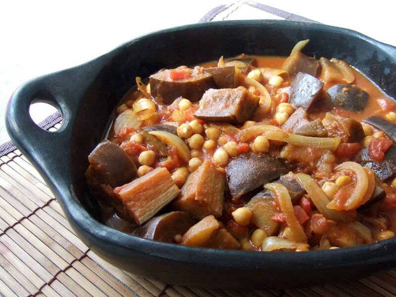 Moroccan aubergine and chickpea stew